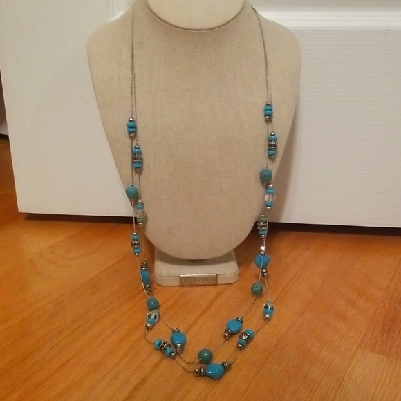 Versona Jewelry - Beaded Turquoise Silver Tone Layered Necklace